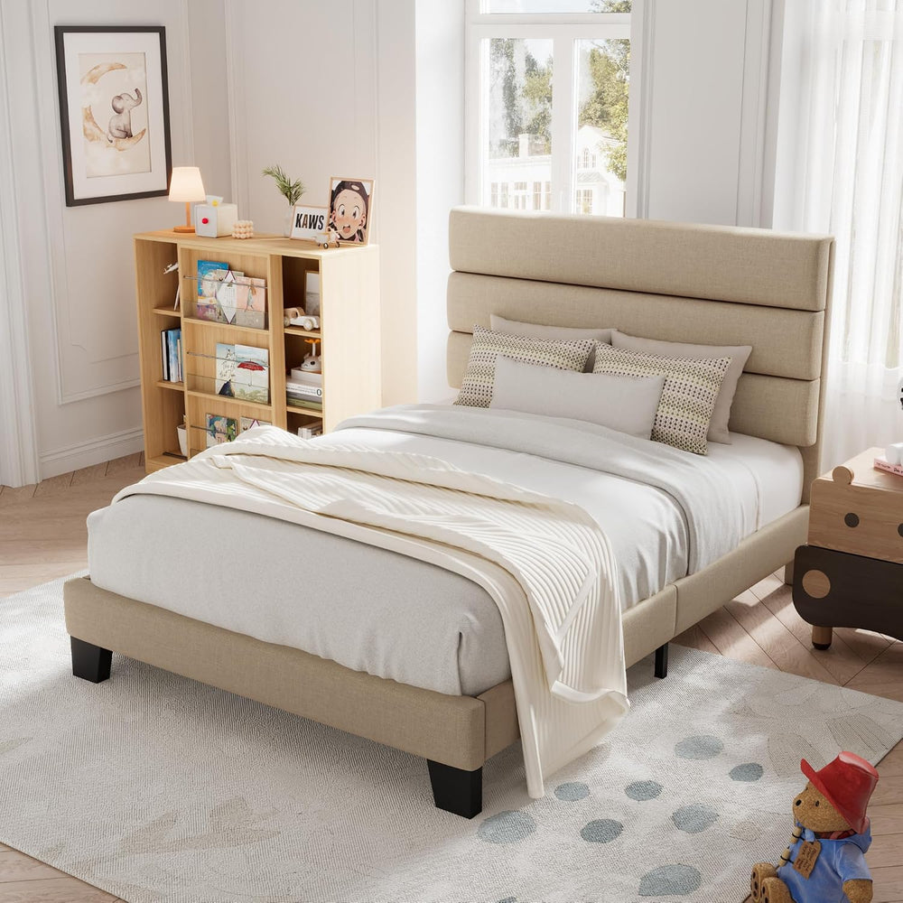 Allewie Twin Size Platform Bed Frame with Fabric Upholstered Headboard