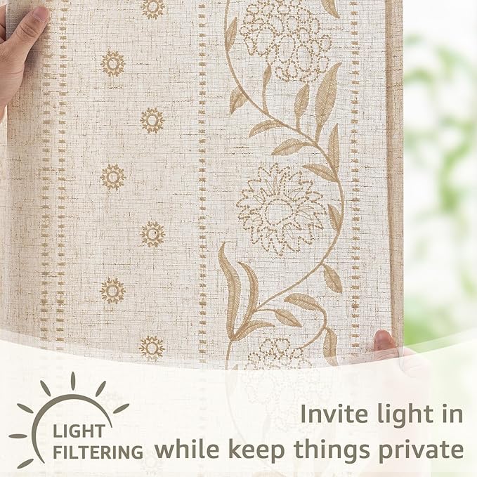 jinchan Winslow Linen Curtains for Living Room Floral Curtains 84 Inch Length - Image 5