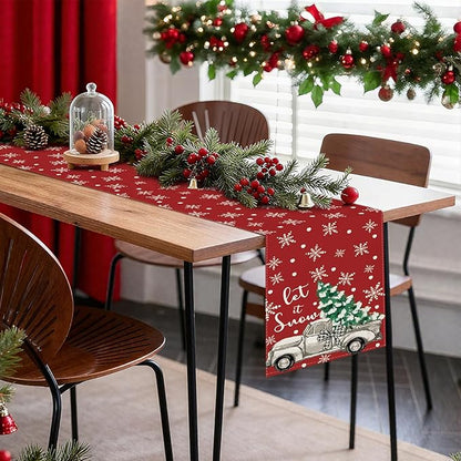 OTOSTAR Truck Christmas Tree Let It Snow Christmas Table Runner, Xmas Seasonal - Image 8
