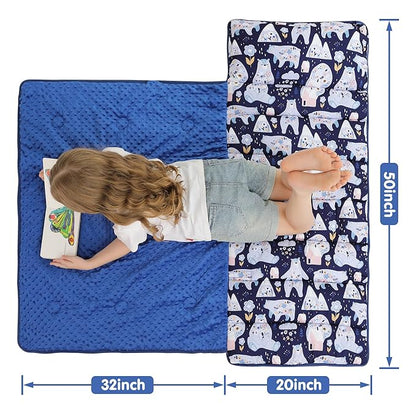 Viviland Toddler Kid Nap Mat for Preschool, Girls Deep Blue Bear Slumber Bag - Image 2