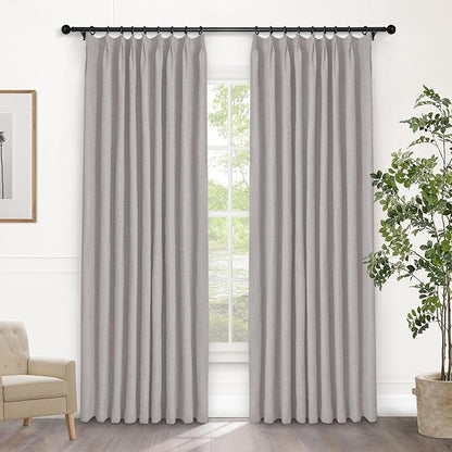 Macochico Pinch Pleated Blackout Linen Curtains 96 Inches Long 100% Light by Macochico
