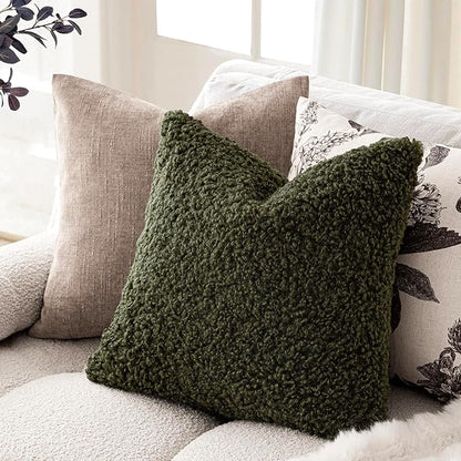 Foindtower 2 Pieces 26x26 Inch Olive Green, Faux Fur Throw Pillow Cover Accent - Image 5