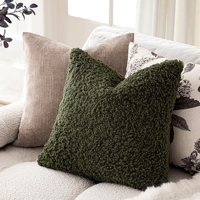 Foindtower 2 Pieces 24x24 Inch Olive Green, Faux Fur Throw Pillow Cover Accent - Image 5