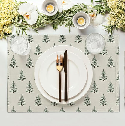Pine Trees Christmas Placemats Set of 4 Xmas Tree Vintage Rustic Print Place - Image 3