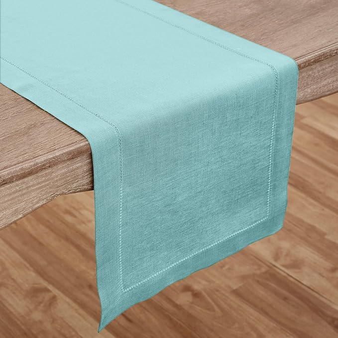 Solino Home Linen Aqua Blue Table Runner 156 Inches Long - Image 2