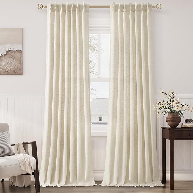 Beige 102 Inch Long Curtains Pinch Pleat Linen Curtains - Image 8