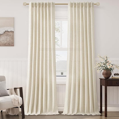 Beige 102 Inch Long Curtains Pinch Pleat Linen Curtains - Image 8