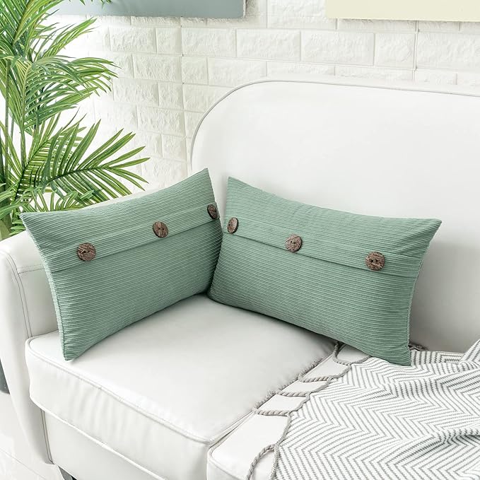 HWY 50 Sage Green Chenille Throw Pillow Covers 12x20 Inch - Image 3
