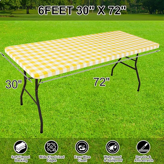 Smiry Rectangle Picnic Table Cloth, Elastic Waterproof Fitted Vinyl Tablecloths - Image 7