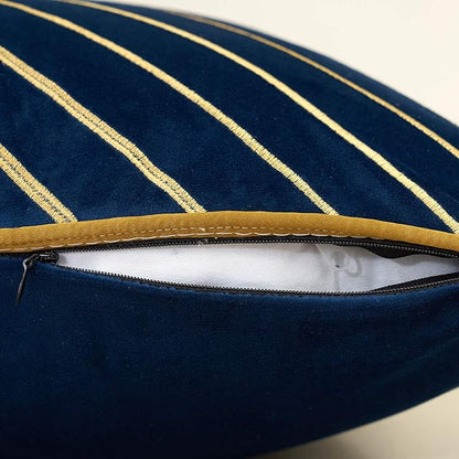 Avigers 20 x 20 Inch Navy Blue Gold Striped Geometric Lines Embroidery Velvet - Image 5
