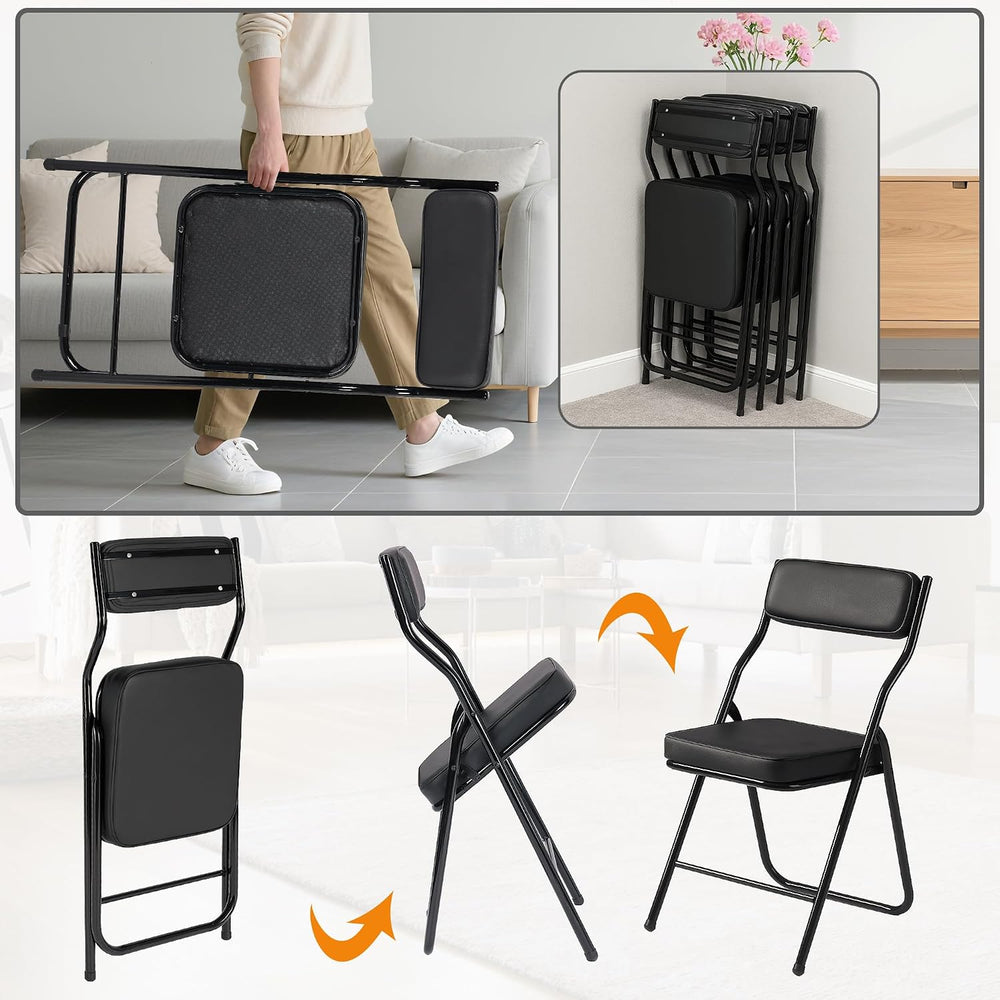 Padded Folding Dining Chairs with Cushion,Black,2 Pack