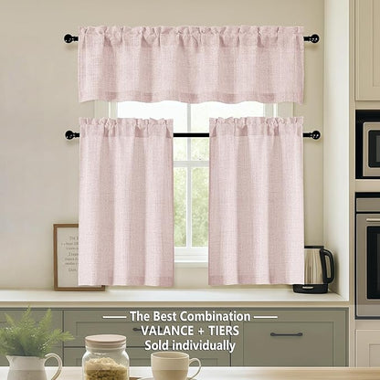 OVZME Blush Pink Cafe Curtains 30 Inch Length, Light Filtering Faux Linen - Image 2