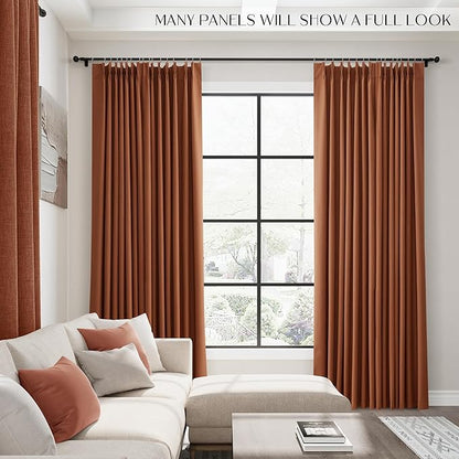 Terracotta 100% Blackout Pinch Pleated Linen Curtains 96 Inches Long - Image 6