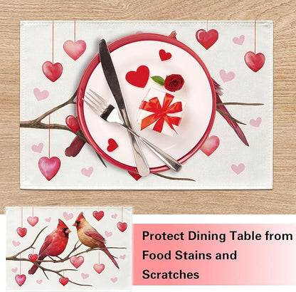 Valentines Day Cardinal Placemats Set of 4, Anniversary Wedding Home Kitchen - Image 4