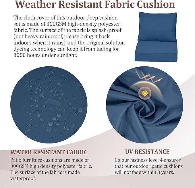 Waterproof Outdoor Chair Cushion Set of 3, Outdoor Cushions - Image 3