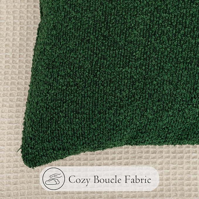 14x36 inch Boucle Lumbar Pillow Cover, Forest Elf Green Woven Texture Neutral - Image 4