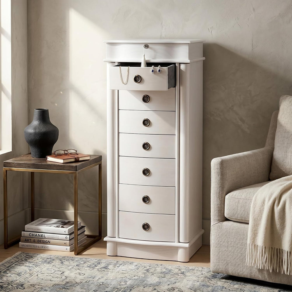 Hives and Honey Nora Jewelry Armoire Cabinet with Mirror – 7 Drawers, Locking...