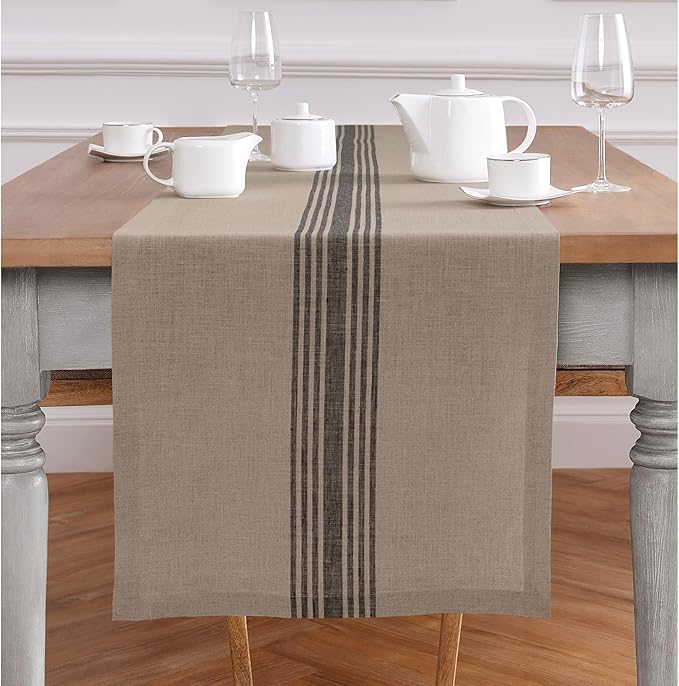 Solino Home Linen Striped Table Runner 120 Inches Long by SolinoHome
