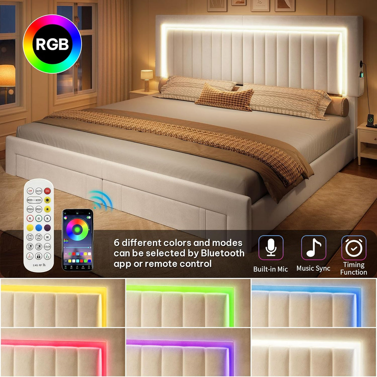 yitahome king bed frame with 4 storage drawers, close-up detail