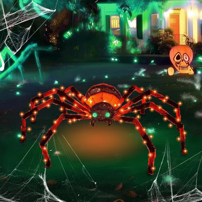 4.2Ft Giant Spider Halloween Decorations Outdoor 52" Light Up Spider with 90 LED Lights for Front Yard, Porch, Garden, Lawn, Halloween Party (Orange)