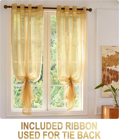 Foil Stripe Gold Sheer Curtains 54 inches Length 2 Panels - Image 2