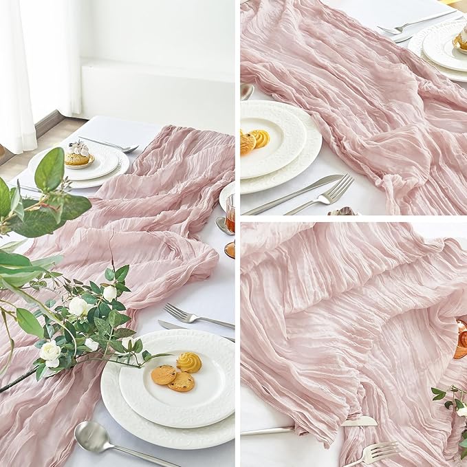 IVAPUPU 10 Pcs Cheesecloth Table Runner - 10ft Dusty Pink Boho Gauze Cheese - Image 7