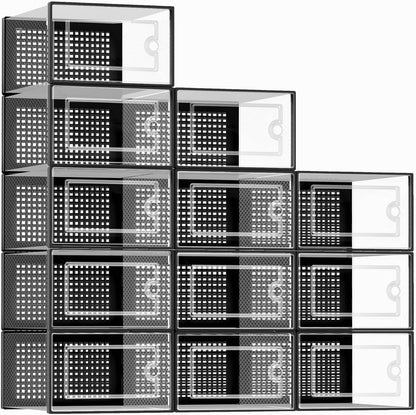 kuject x-large shoe storage boxes 12 pack, clear, main product view