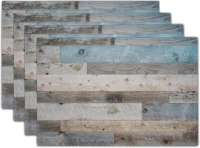 Giwawa Rustic Wood Grain Placemats Set of 4, Vintage Barn Wooden Linen Table Mat by Giwawa