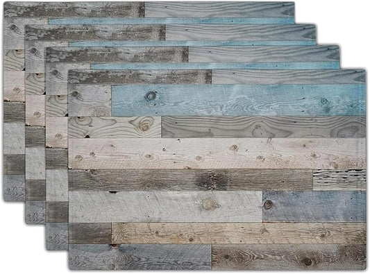 Giwawa Rustic Wood Grain Placemats Set of 4, Vintage Barn Wooden Linen Table Mat by Giwawa