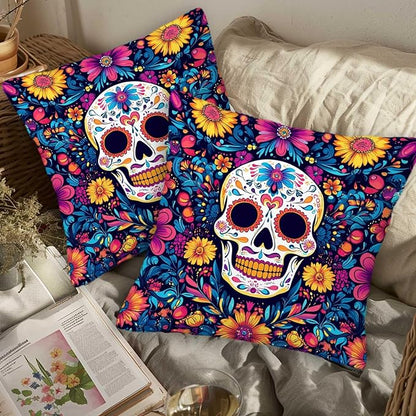 Sugar Skull Pillow Covers 18x18 Set of 2, Day of The Dead Halloween Cushion - Image 3