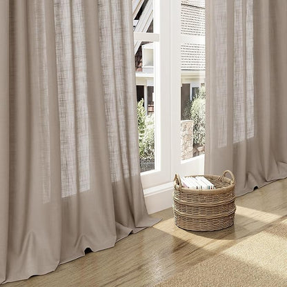 Nanspring Light Taupe Linen Curtains 63 Inches Length 2 Panels Set - Image 6