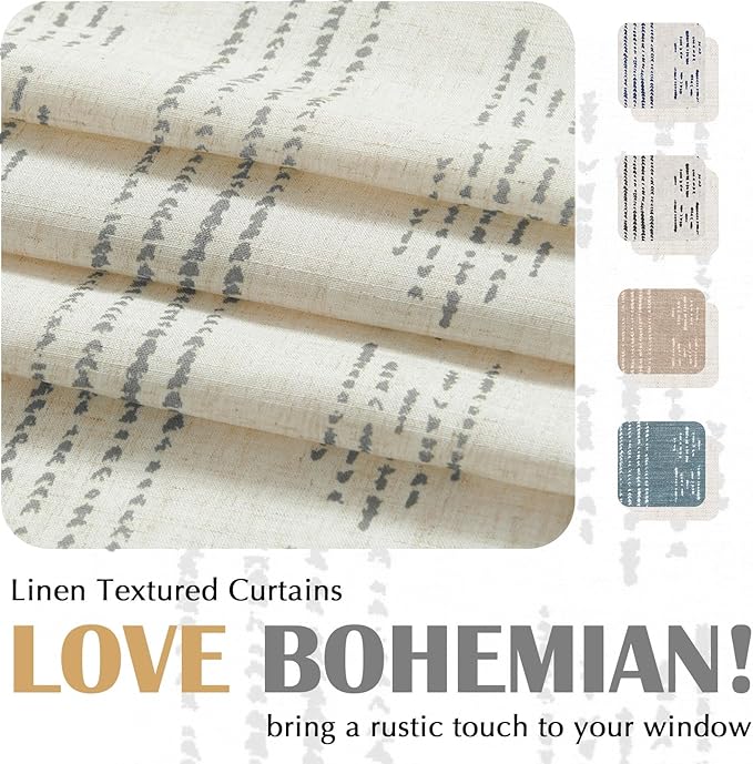 jinchan Boho Kitchen Linen Tier Curtains 30 Inch Bohemian Cafe Farmhouse - Image 4