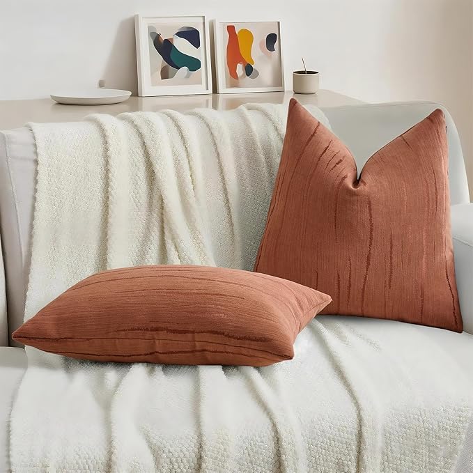 HAUSSY Rust Throw Pillow Covers 26x26 Inch Set of 2, Boho Embossed Striped - Image 5