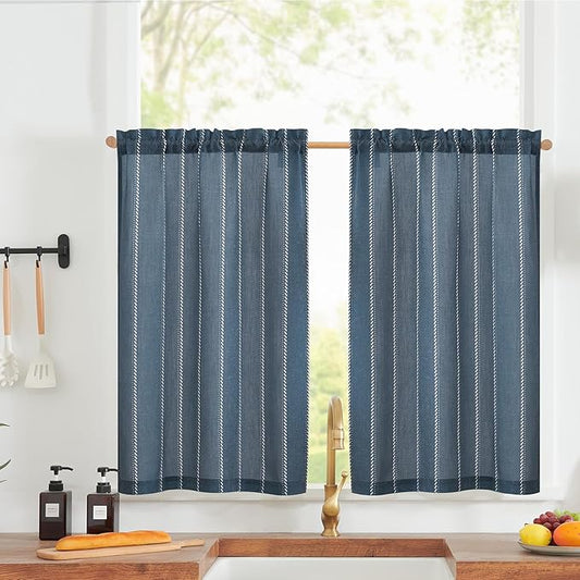 jinchan Nautical Striped Linen Kitchen Curtains 36 Inches Farmhouse Tier Cafe by JINCHAN