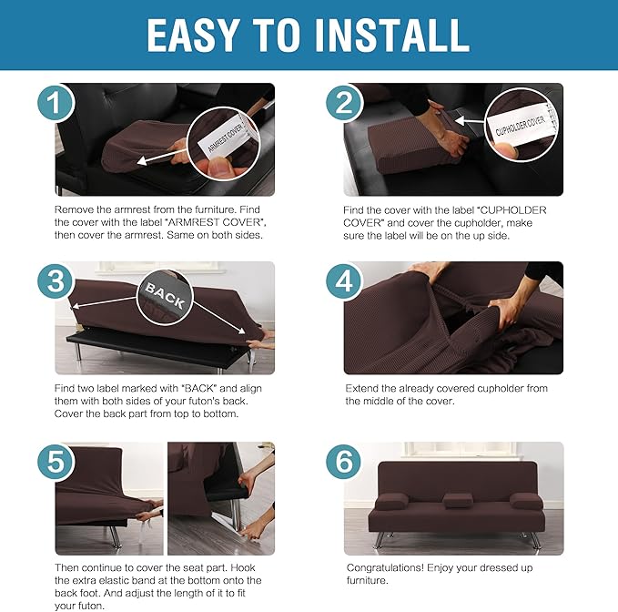 H.VERSAILTEX 4 Pieces Stretch Futon Covers Sofa Bed Slipcover - Image 6