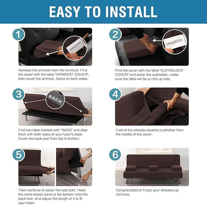 H.VERSAILTEX 4 Pieces Stretch Futon Covers Sofa Bed Slipcover - Image 6