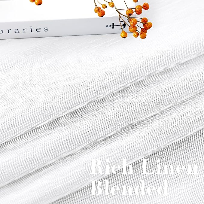 H.VERSAILTEX White Natural Linen Curtain Panels Energy Efficient Semi - Image 4