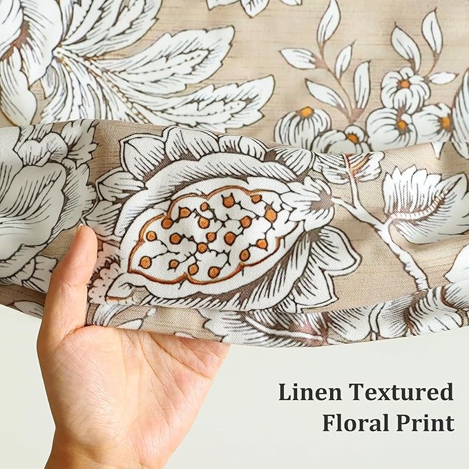 Leeva Vintage Floral Window Valance, Linen Textured Rod Pocket Pleated Curtain - Image 6