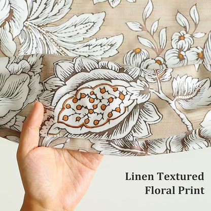 Leeva Vintage Floral Window Valance, Linen Textured Rod Pocket Pleated Curtain - Image 6