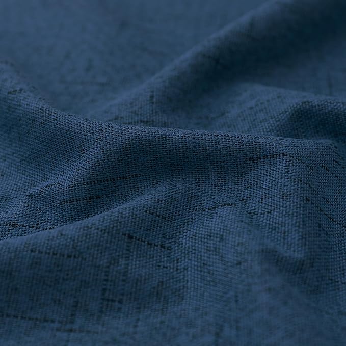 KOUFALL 52x102 Inch Length Navy Blue Back Tab Linen Blackout Curtains - Image 9