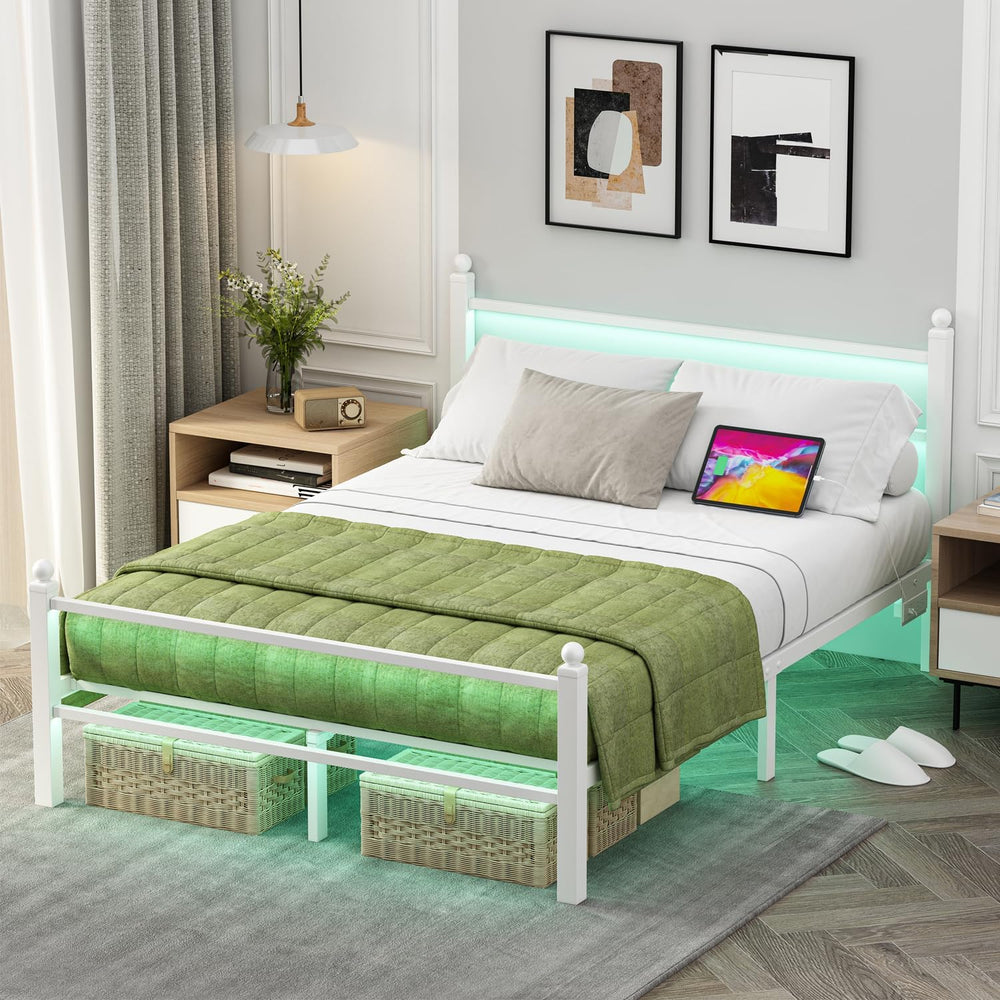 Jenmit Full Size Bed Frame with Charging Station & LED Lights,Full Metal ...