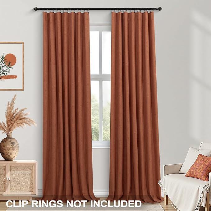 KOUFALL Bohemian Curtains for Living Room, Back Tab Terracotta Boho Farmhouse - Image 3
