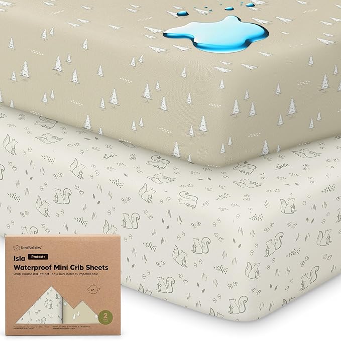 2-Pack Waterproof Pack and Play Sheets, Mini Crib Sheets Fitted by KeaBabies