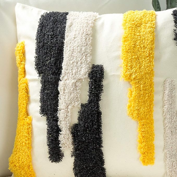 Woven Tufted Boho Throw Pillow Cover, Modern Decorative Geometric Irregular - Image 2