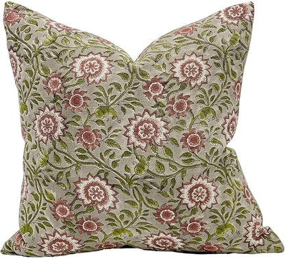 Designer Flowers Printed on Natural Linen Pillow Cover | Boho Pillow, - Image 3