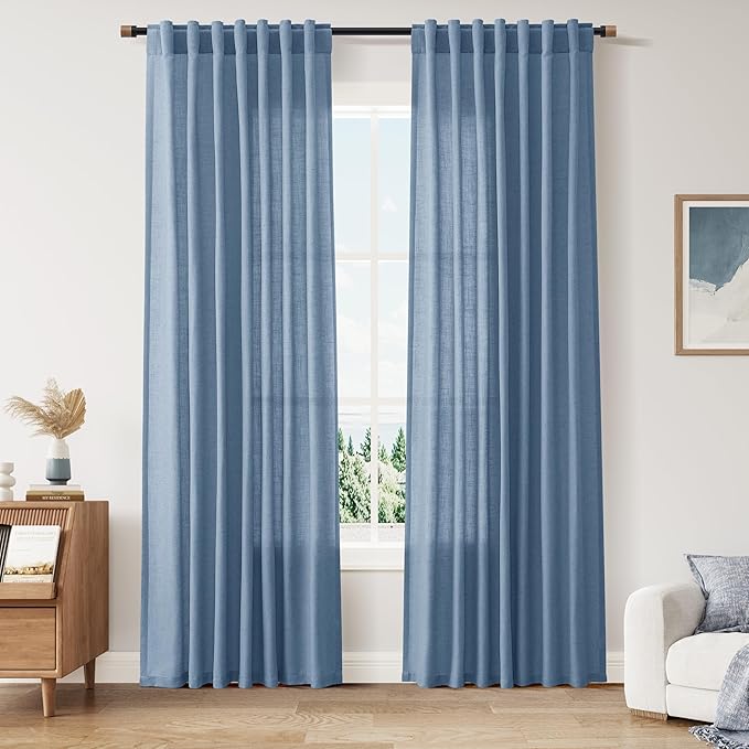 Nanspring Stone Blue Linen Curtains 84 Inches Long by Nanspring