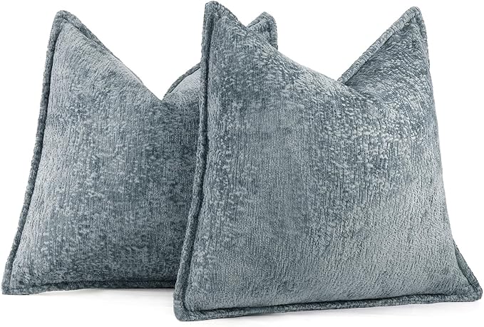 Pack of 2 Dusty Blue Euro Shams Pillow Covers 26x26 Cozy Soft Chenille - Image 5