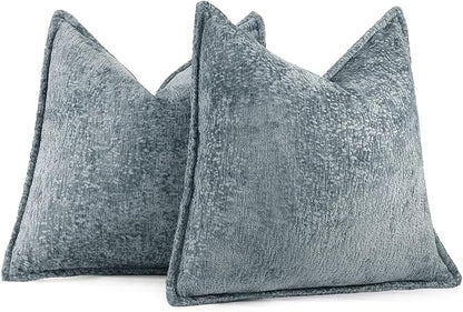 Pack of 2 Dusty Blue Decorative Throw Pillow Covers 22x22 Cozy Soft Chenille - Image 5