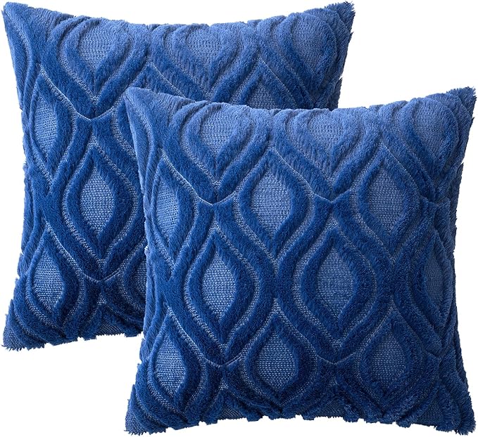 MIULEE Dark Blue Throw Pillow Covers 16x16 Inch, Soft Winter Plush Faux Wool - Image 6