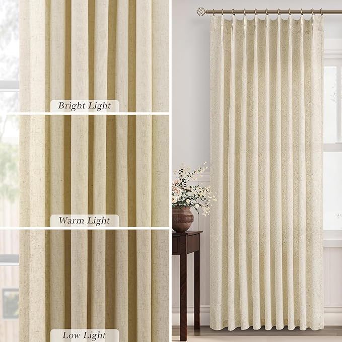 Beige 80 Inch Curtains for Living Room Dining 2 Panels Set Burlap Linen - Image 4